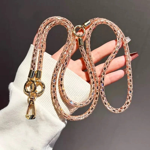 2 In 1 Square Crystal Rhinestone Phone Lanyard Luxury Bling